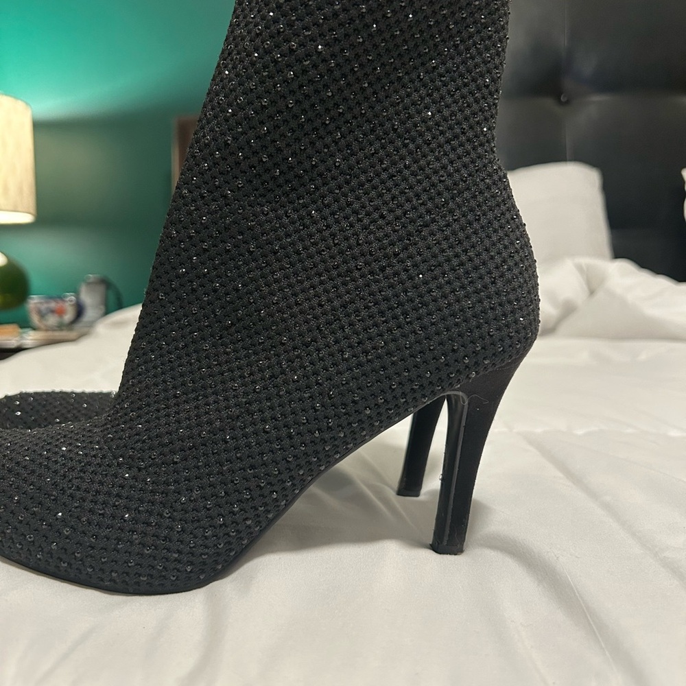 MIA Black Sparkle Knit Heeled Boots - Picture 5 of 5